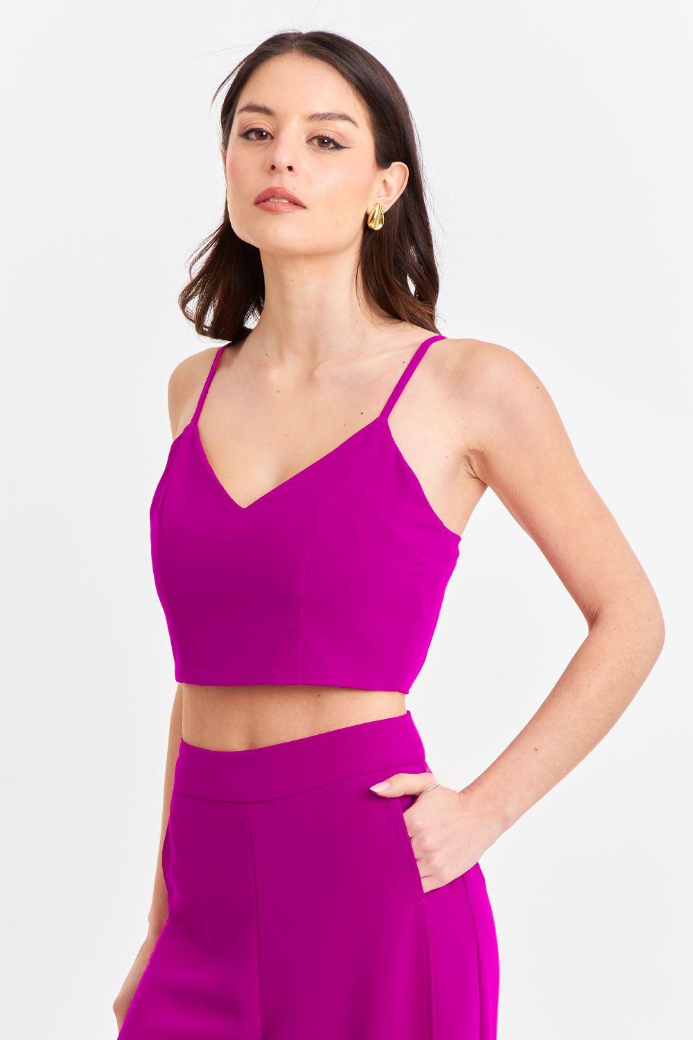 Crop Top Espalda Elasticada Magenta Nicopoly-2