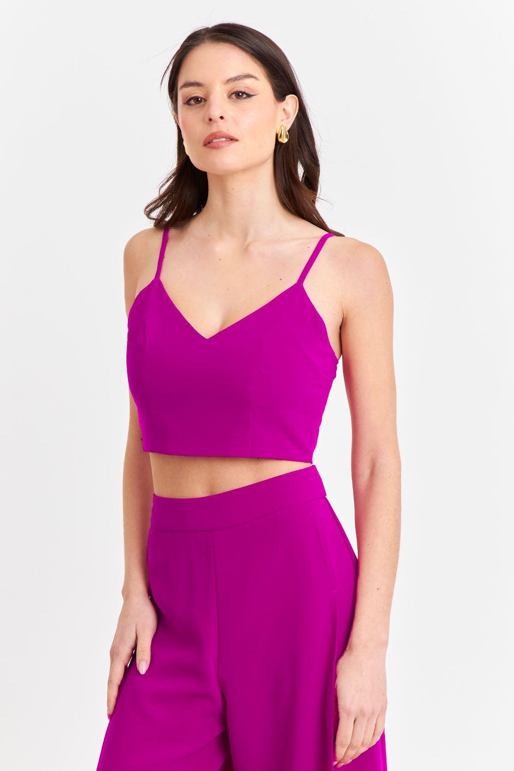 Crop Top Espalda Elasticada Magenta Nicopoly-4