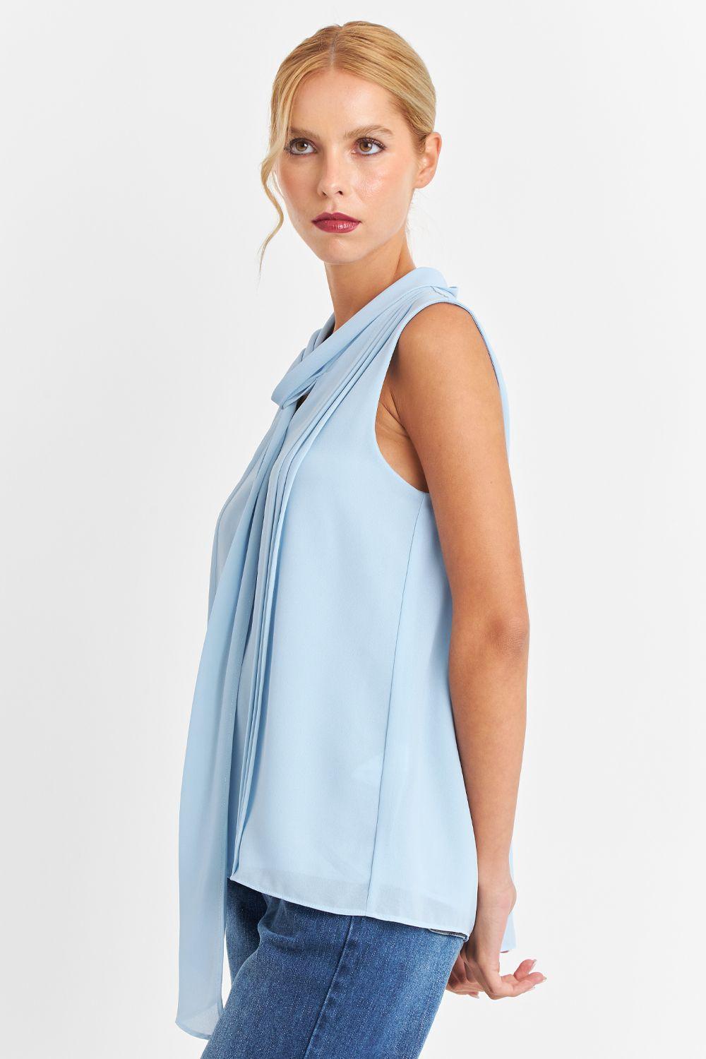 Blusa Cuello Tipo Corbata Celeste Nicopoly-2