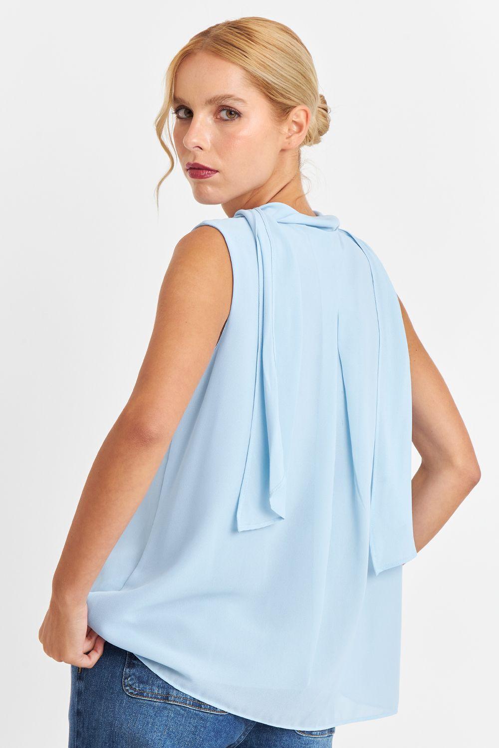 Blusa Cuello Tipo Corbata Celeste Nicopoly-3