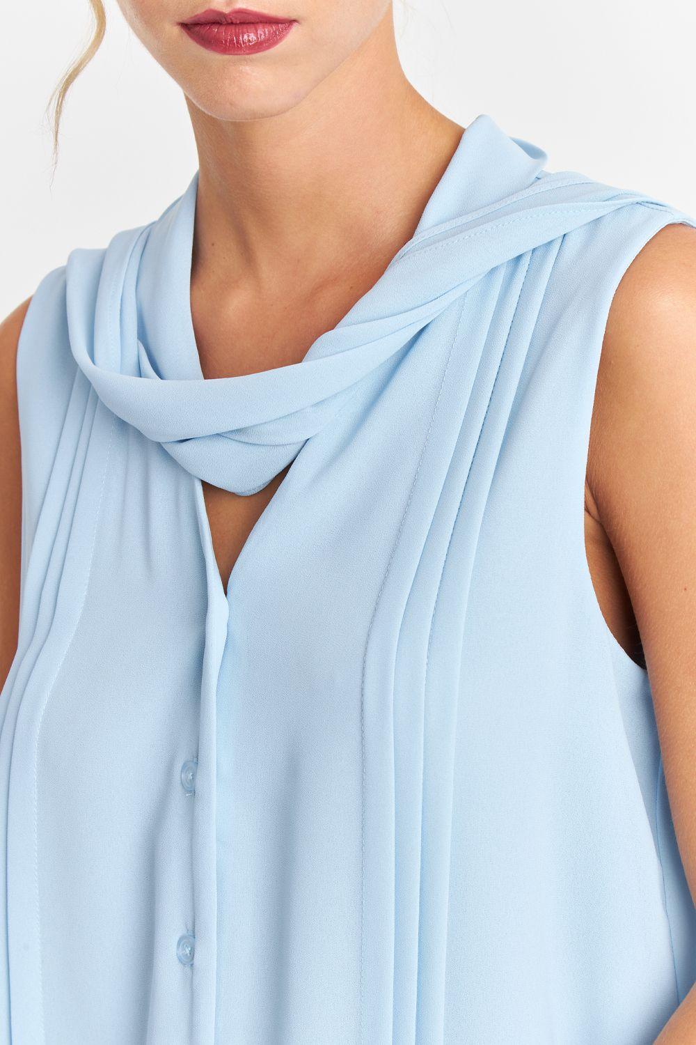 Blusa Cuello Tipo Corbata Celeste Nicopoly-5