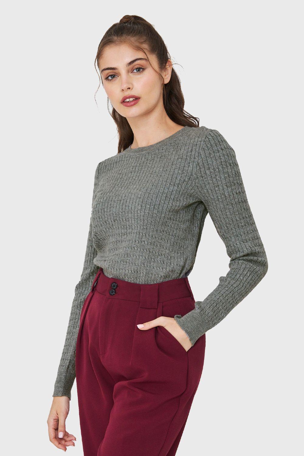 Sweater Punto Fino Cadenetas Gris Nicopoly-2