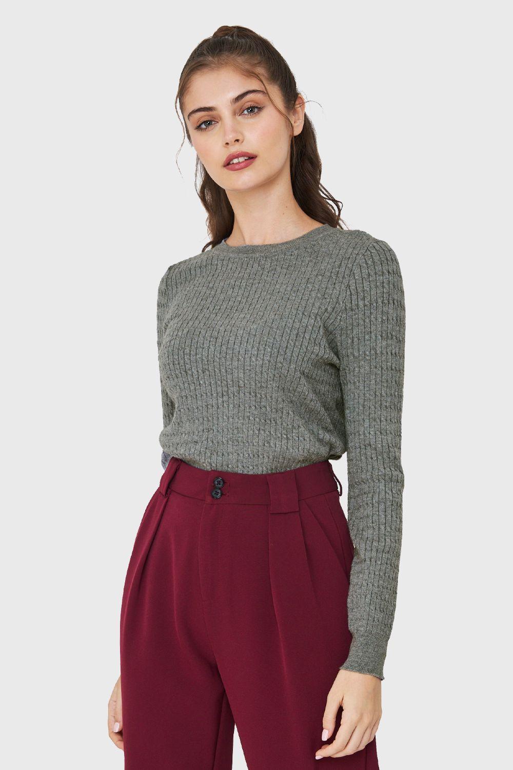 Sweater Punto Fino Cadenetas Gris Nicopoly-4