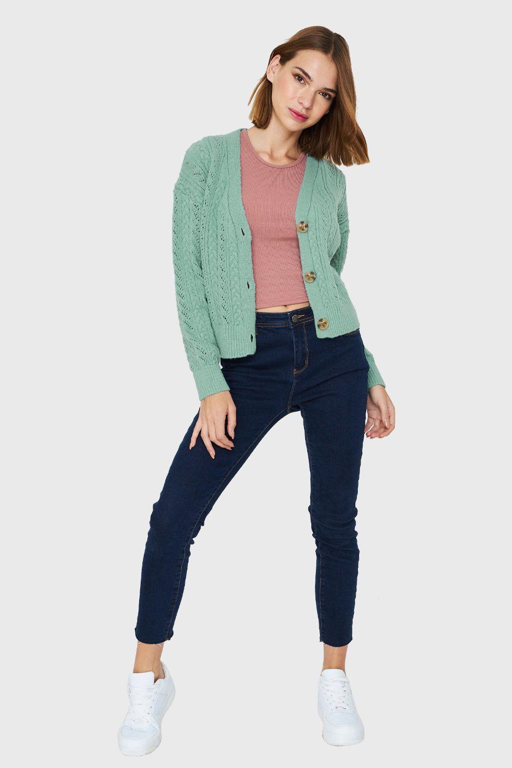 Cárdigan Punto Fantasía Menta Nicopoly-1