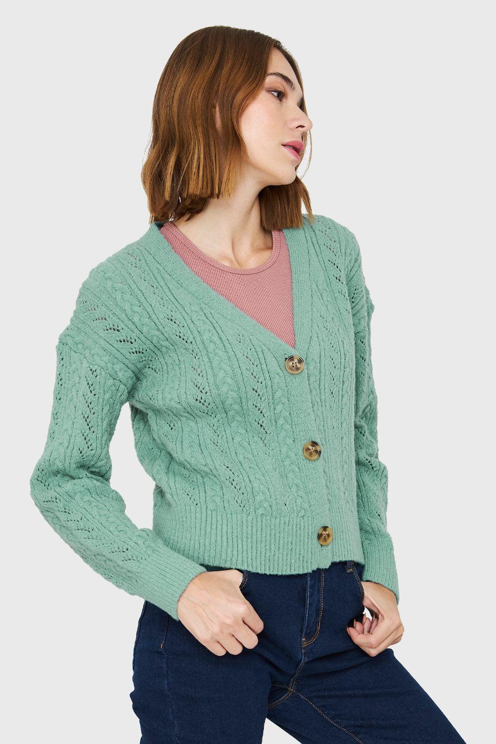 Cárdigan Punto Fantasía Menta Nicopoly-4