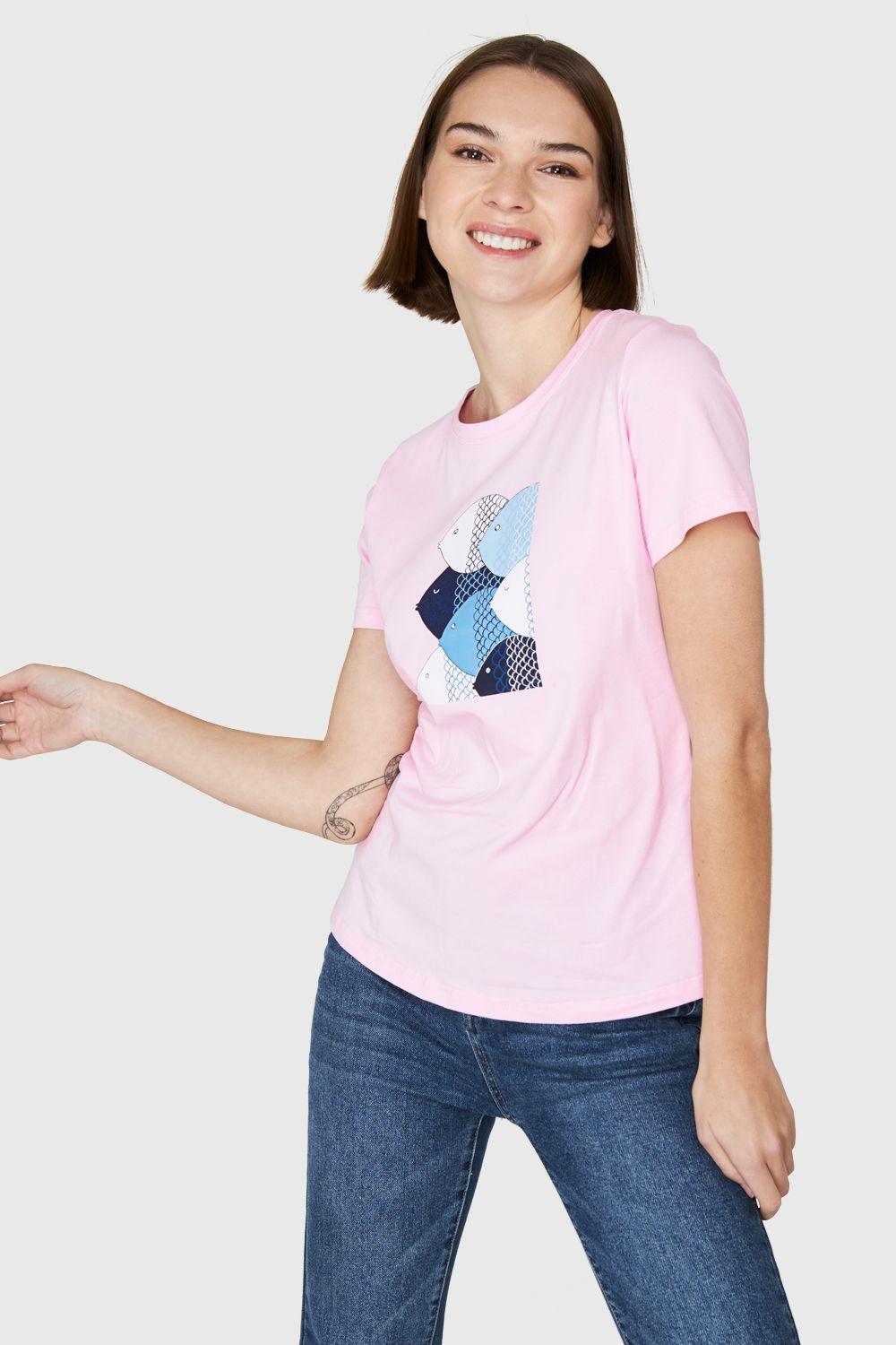 Polera Estampado Peces Rosa Nicopoly-4