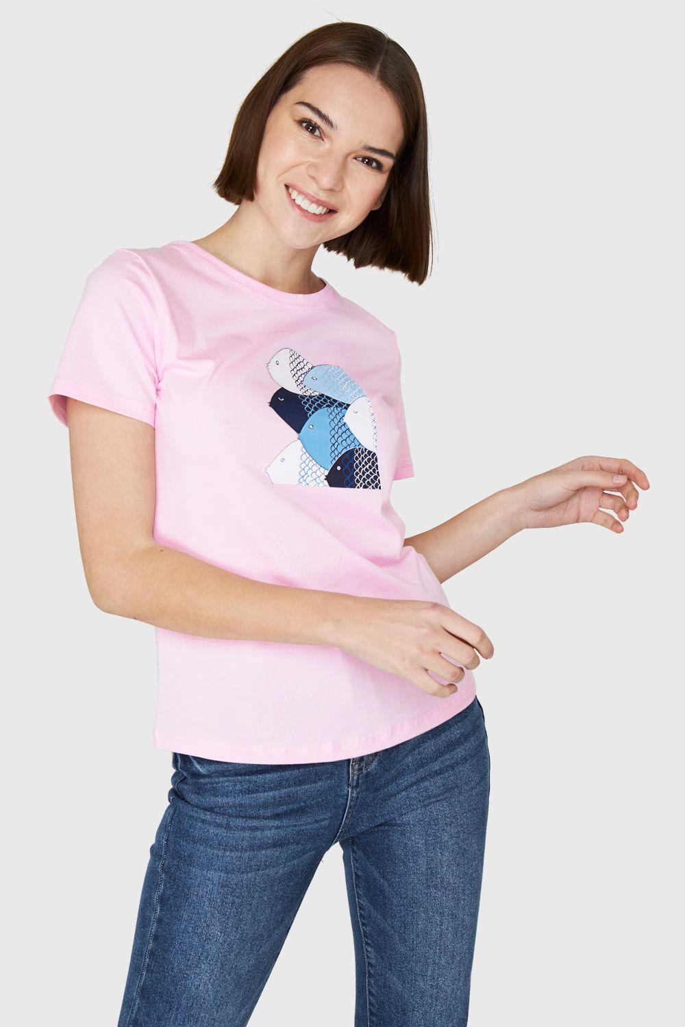 Polera Estampado Peces Rosa Nicopoly-0