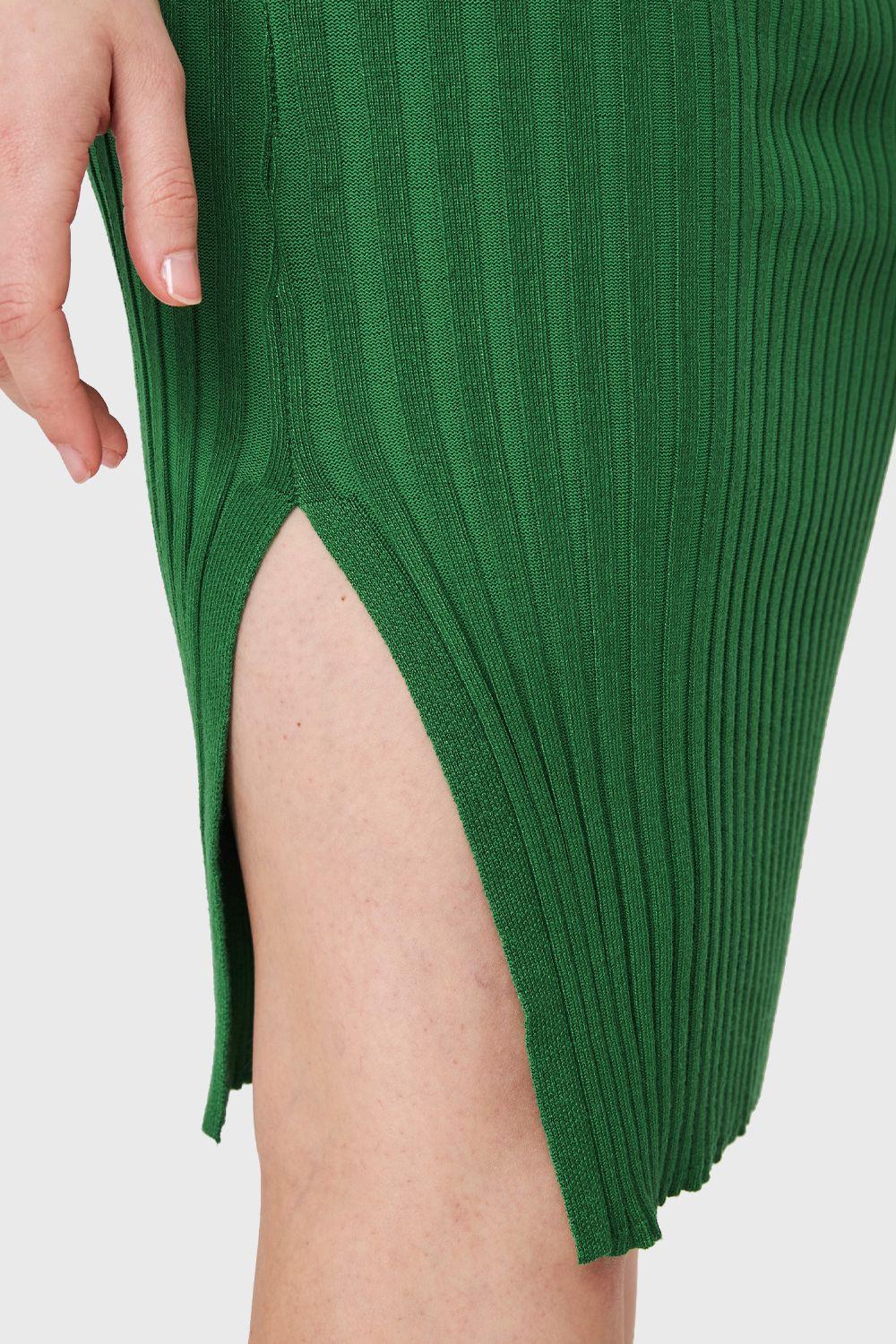 Vestido Acanalado Cuello Alto Verde Nicopoly-5