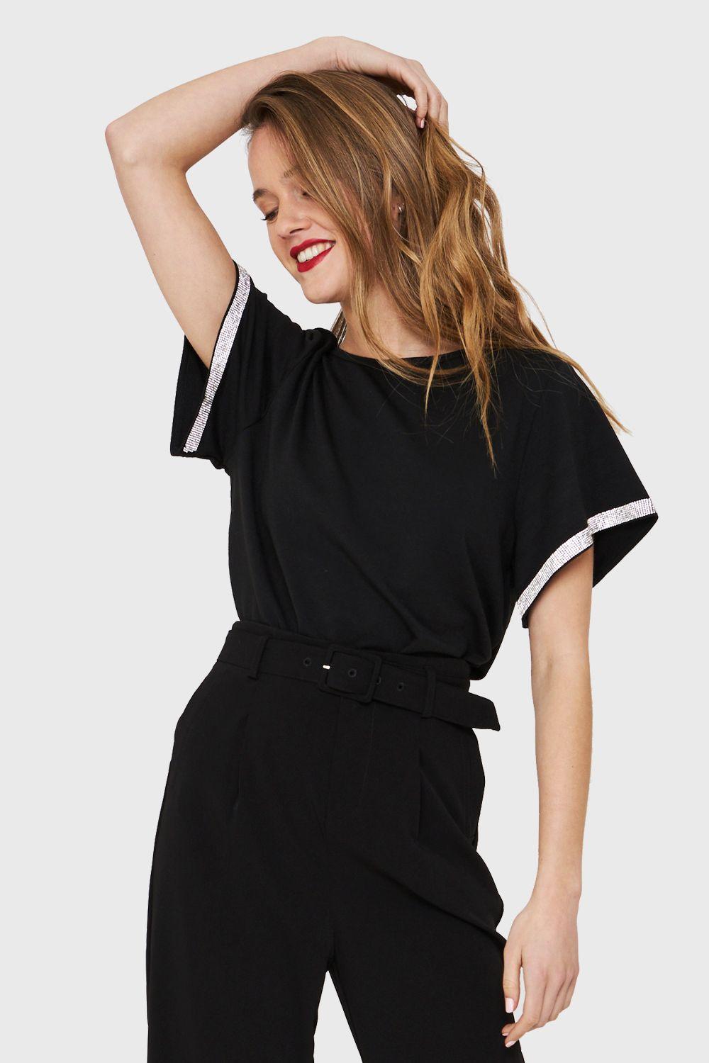 Polera Manga Strass Negro Nicopoly-0