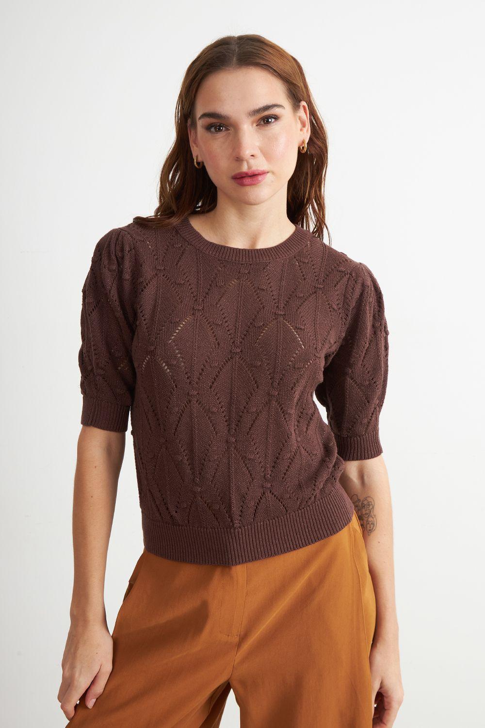 Polera Manga Corta de Hilo Café Nicopoly-0