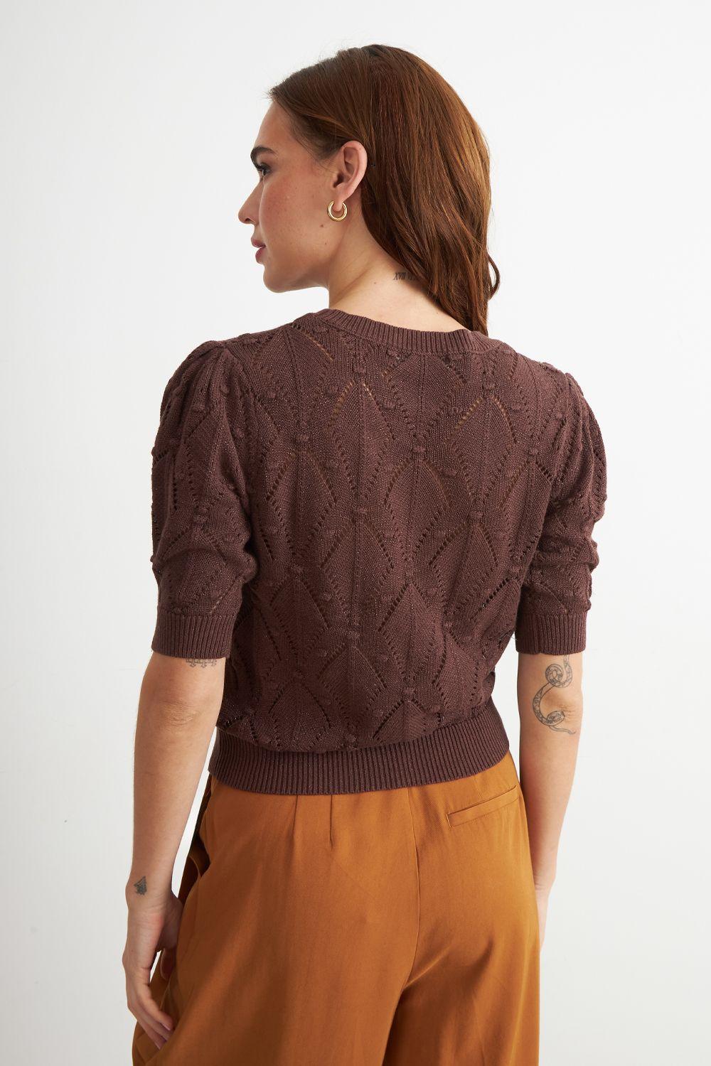 Polera Manga Corta de Hilo Café Nicopoly-3