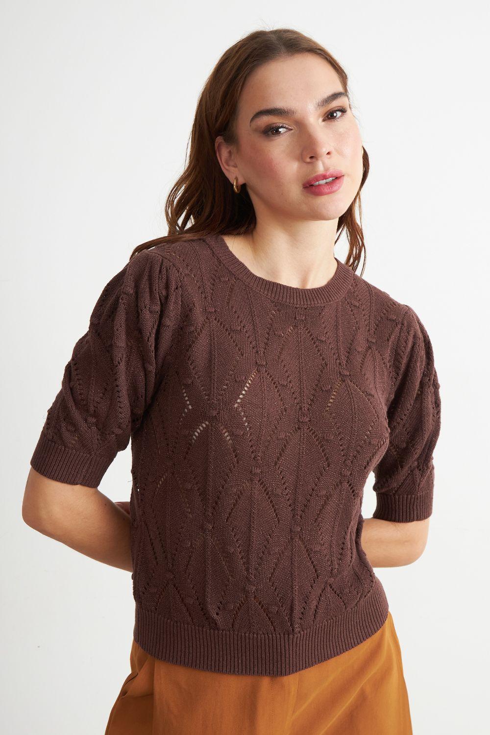 Polera Manga Corta de Hilo Café Nicopoly-4