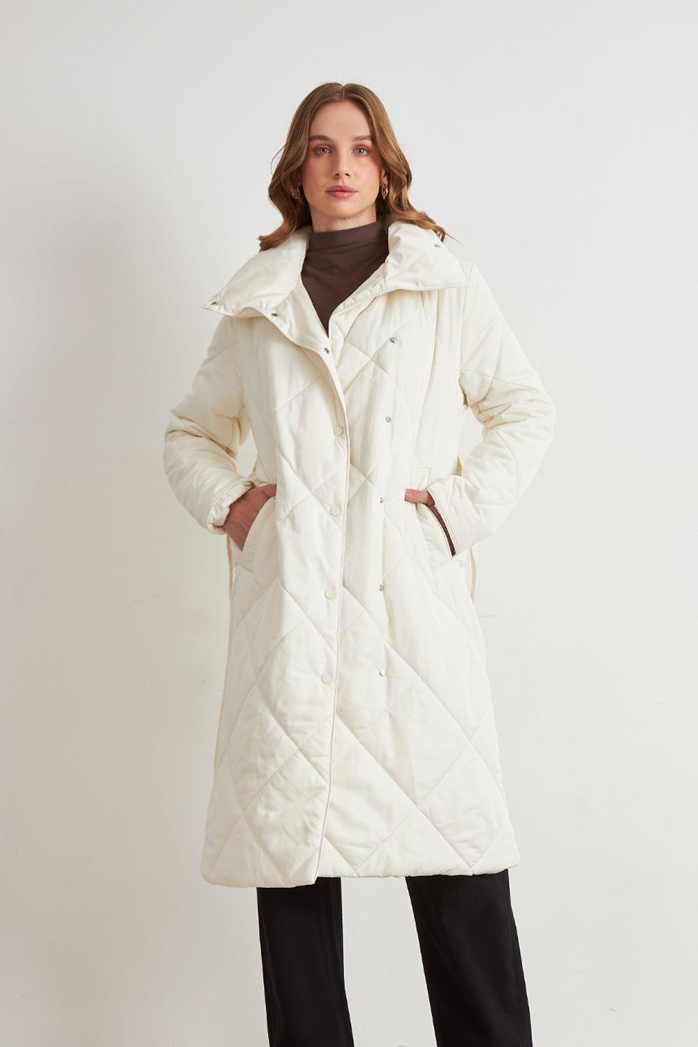 Parka Acolchada con Cinturón Lazo Blanco Nicopoly-0