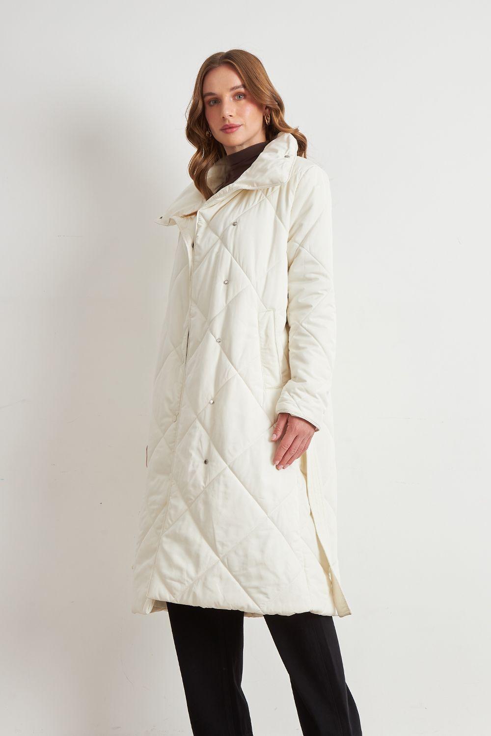 Parka Acolchada con Cinturón Lazo Blanco Nicopoly-1