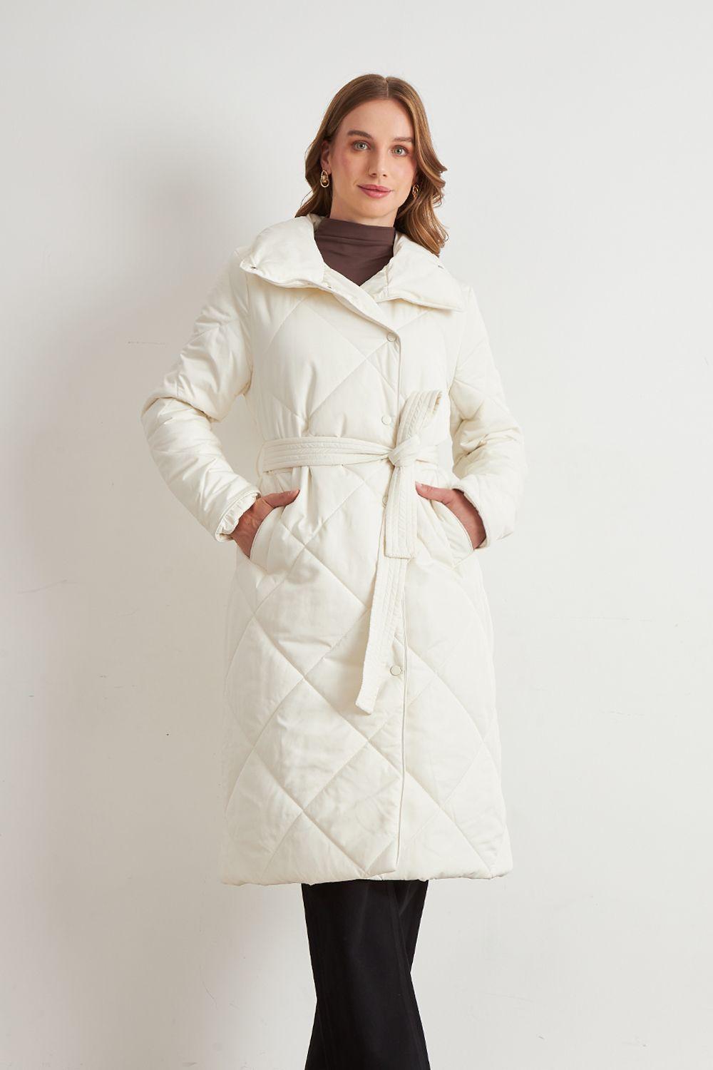 Parka Acolchada con Cinturón Lazo Blanco Nicopoly-3