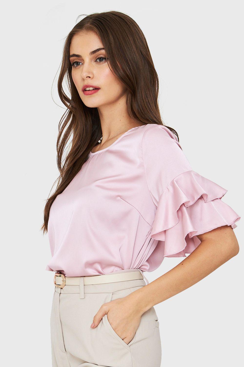 Blusa Tipo Satín Vuelos Rosa Nicopoly-2