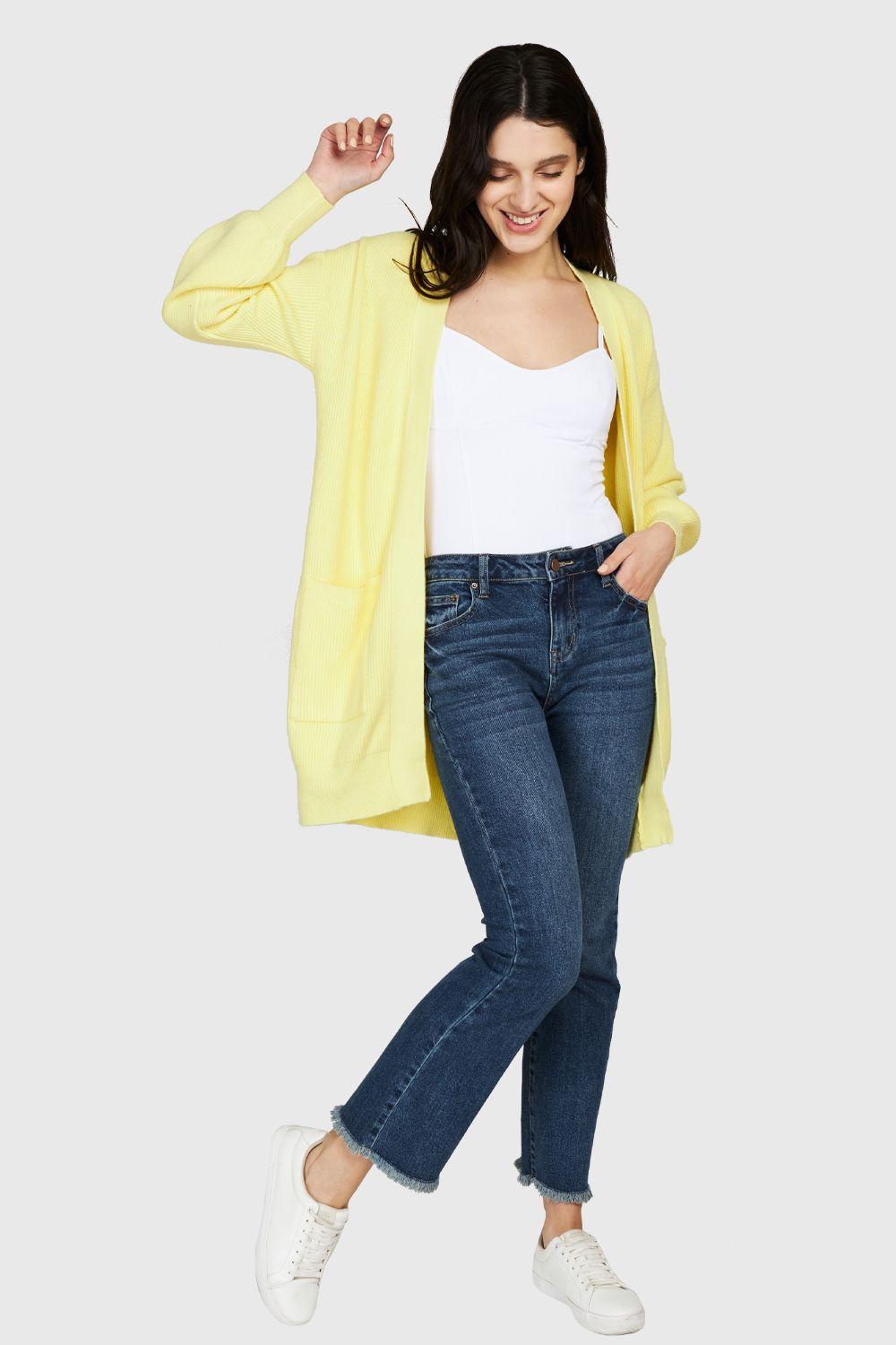 Cárdigan Bolsillos Amarillo Nicopoly-1