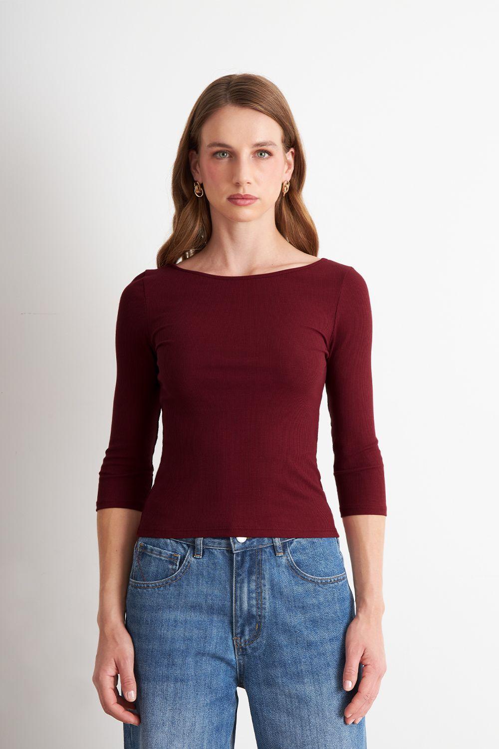 Polera Manga 3/4 Cuello Bote Burdeo Nicopoly-0