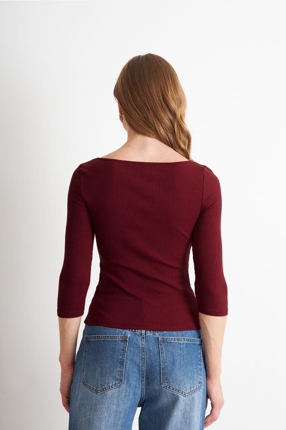 Polera Manga 3/4 Cuello Bote Burdeo Nicopoly-3