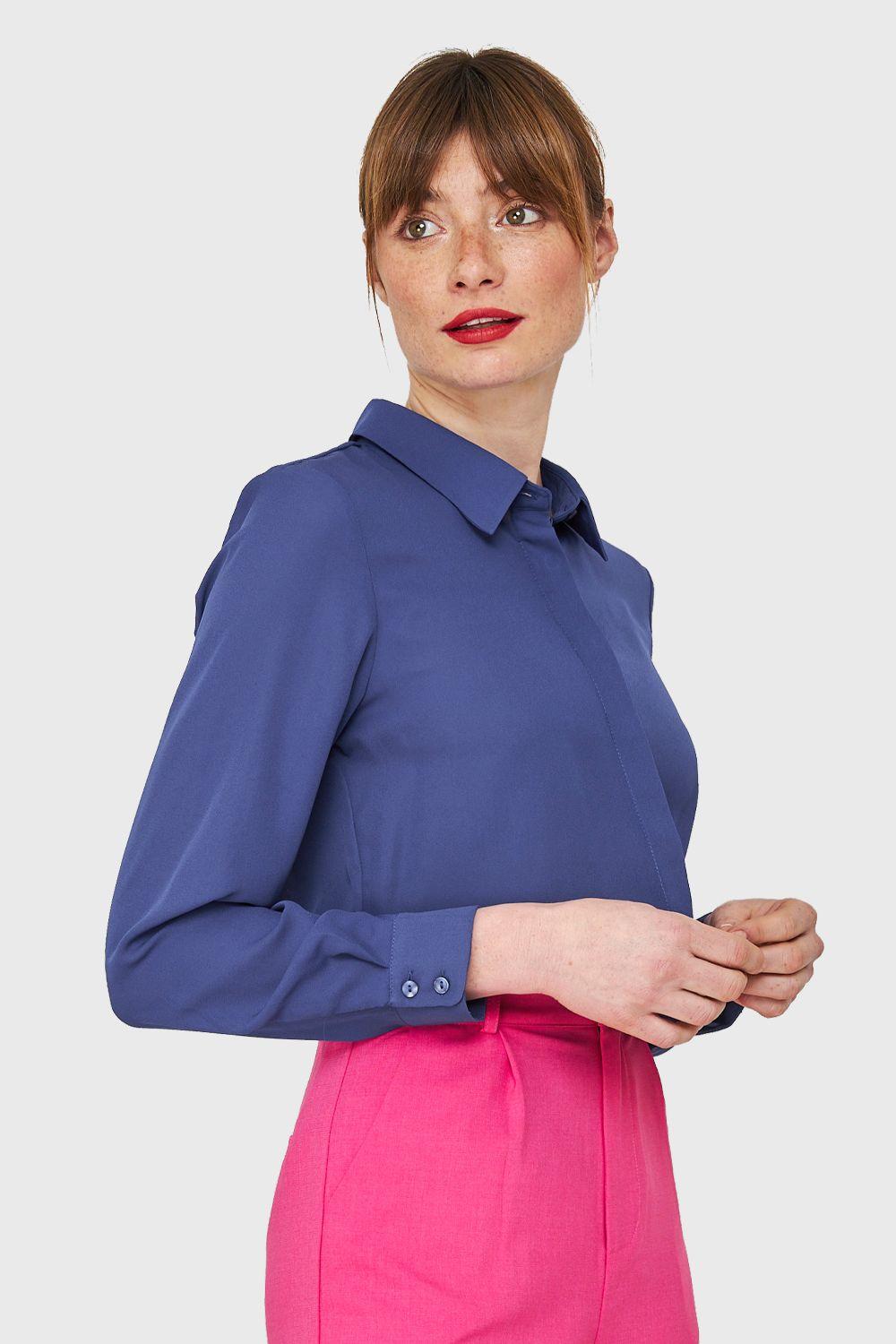 Blusa Básica Botonera Invisible Azul Eléctrico Nicopoly-2