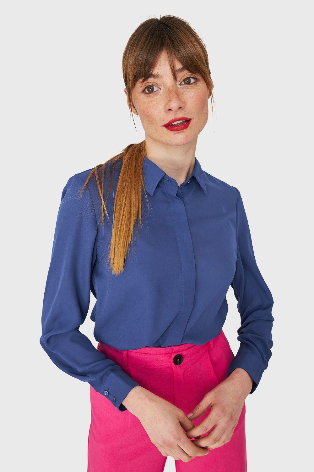 Blusa Básica Botonera Invisible Azul Eléctrico Nicopoly-0