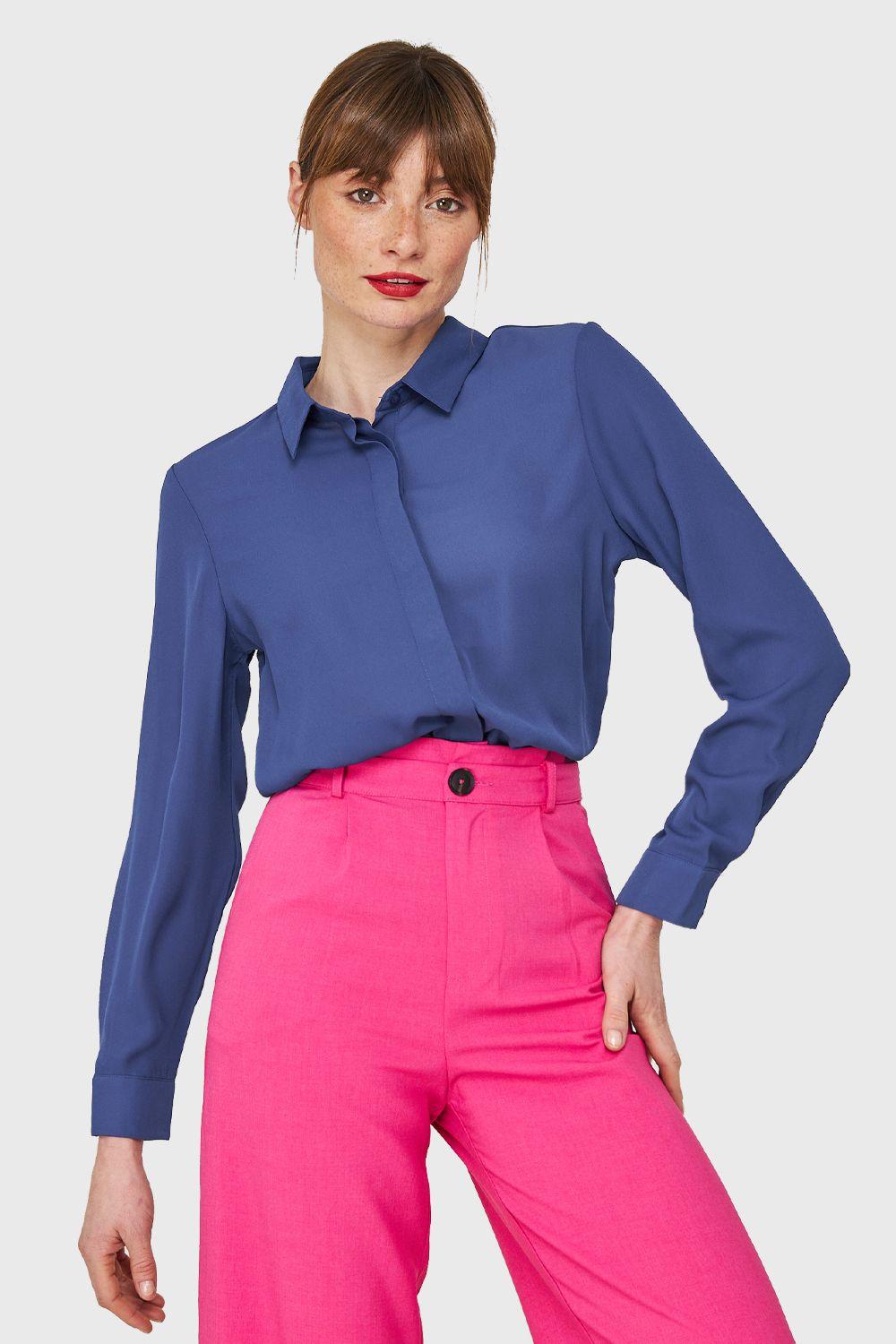 Blusa Básica Botonera Invisible Azul Eléctrico Nicopoly-4