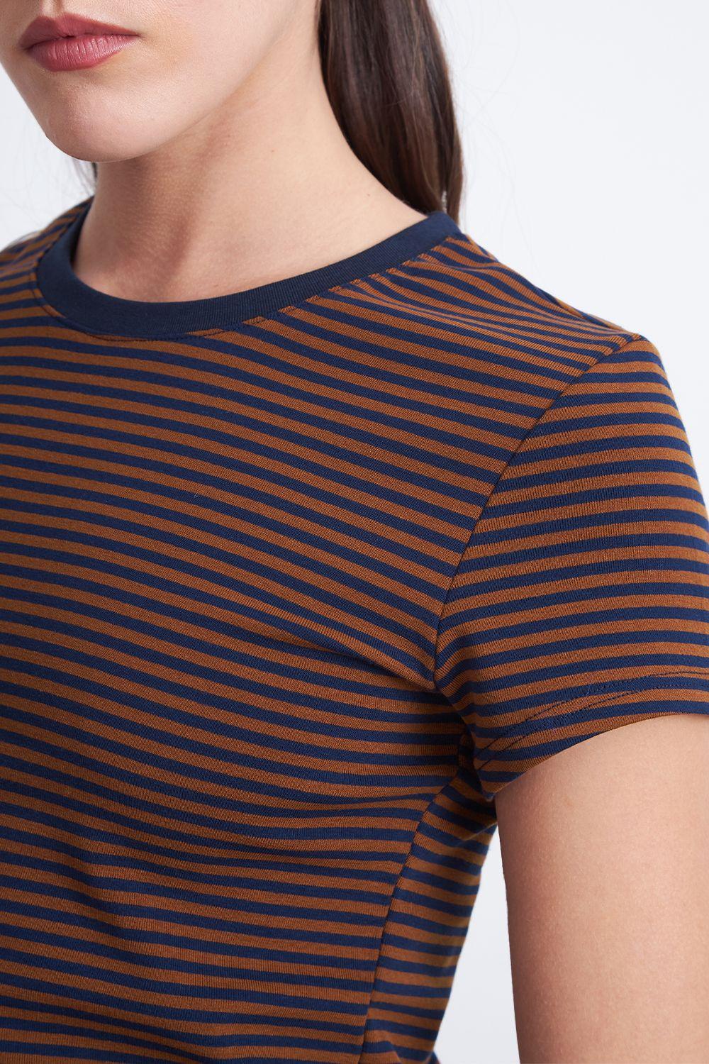 Polera Básica Cuello Redondo Líneas Café Nicopoly-5