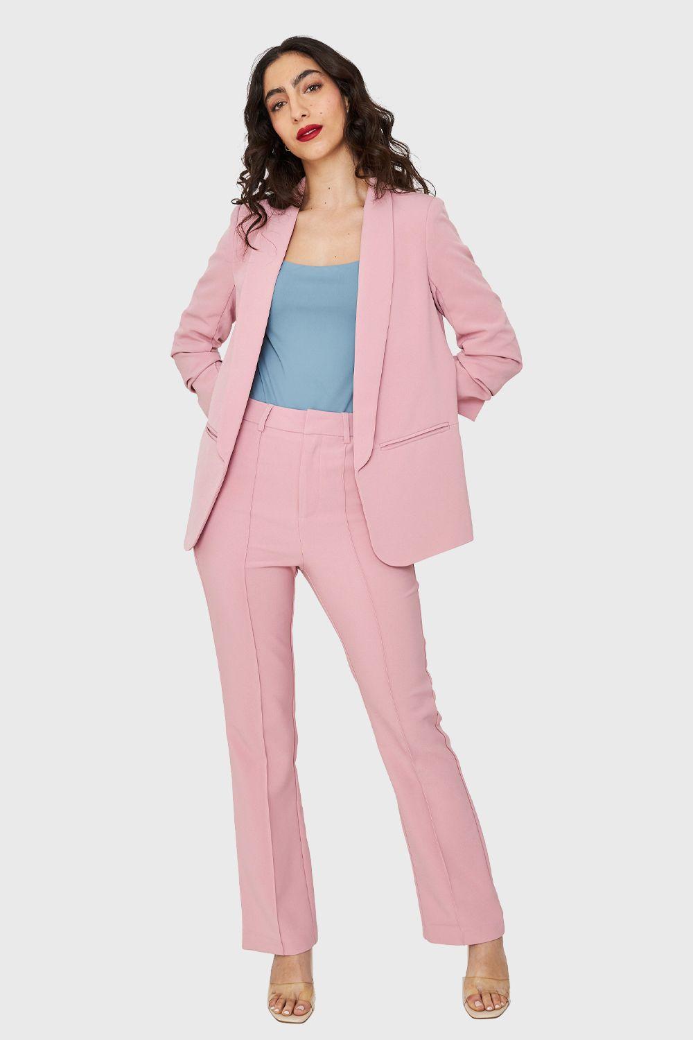 Blazer Manga 3/4 Con Pliegues Rosado Nicopoly-1