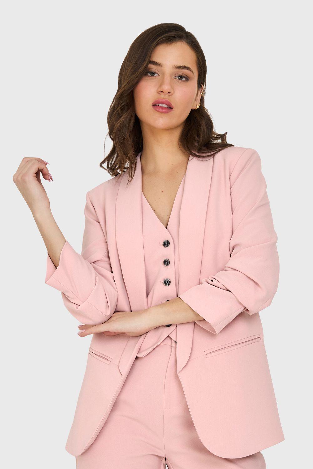 Blazer Manga 3/4 Con Pliegues Rosado Nicopoly-2