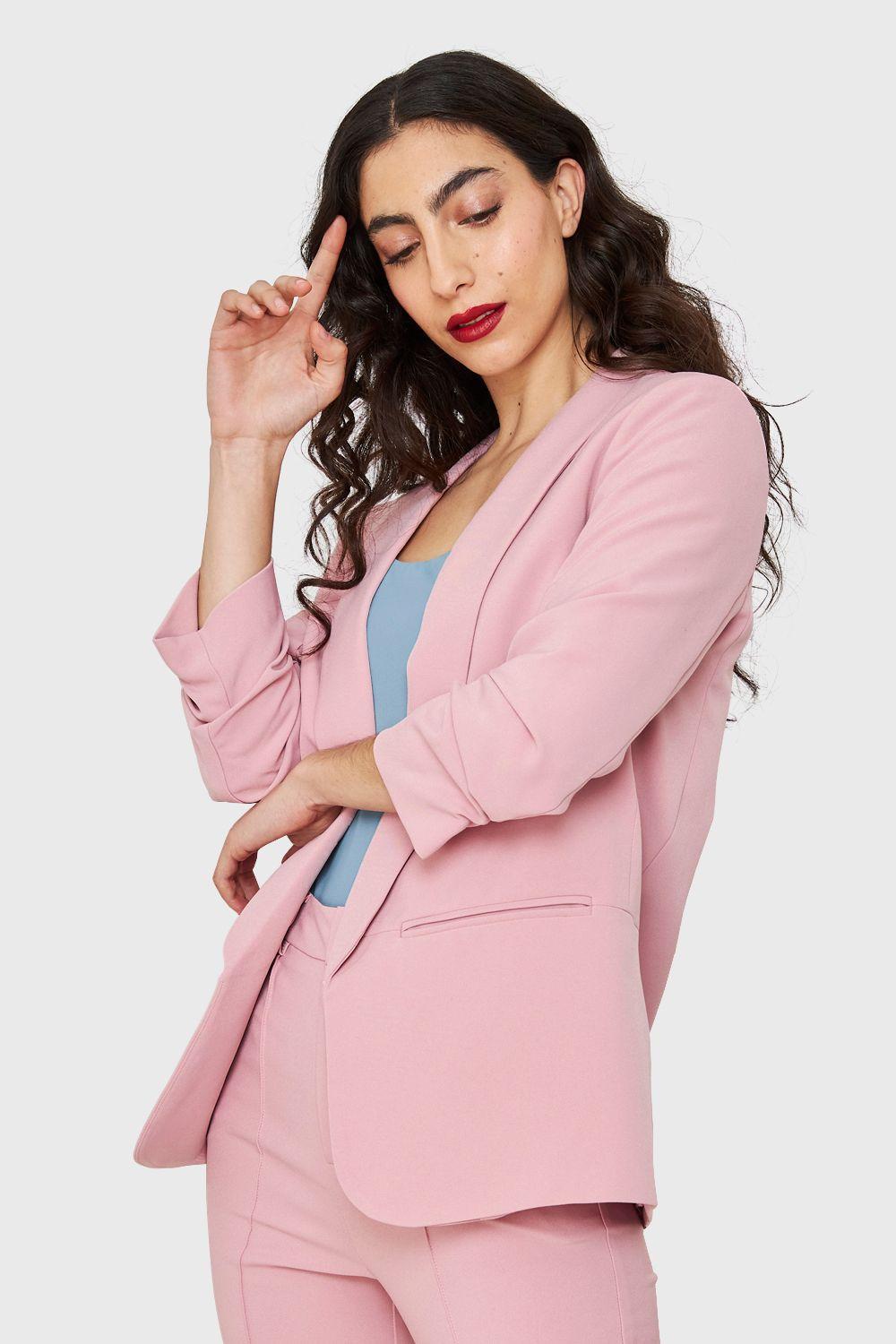 Blazer Manga 3/4 Con Pliegues Rosado Nicopoly-3