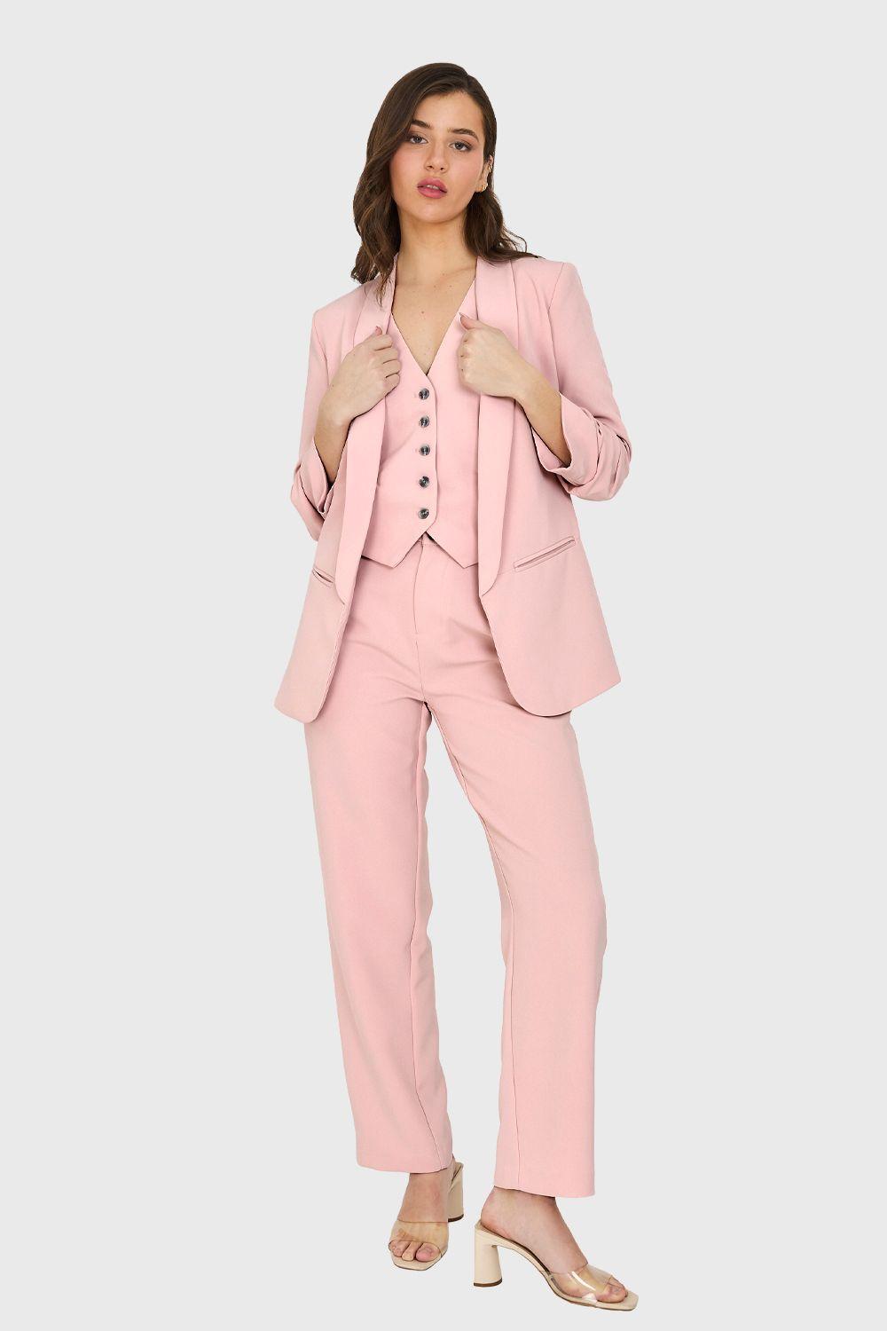Blazer Manga 3/4 Con Pliegues Rosado Nicopoly-4