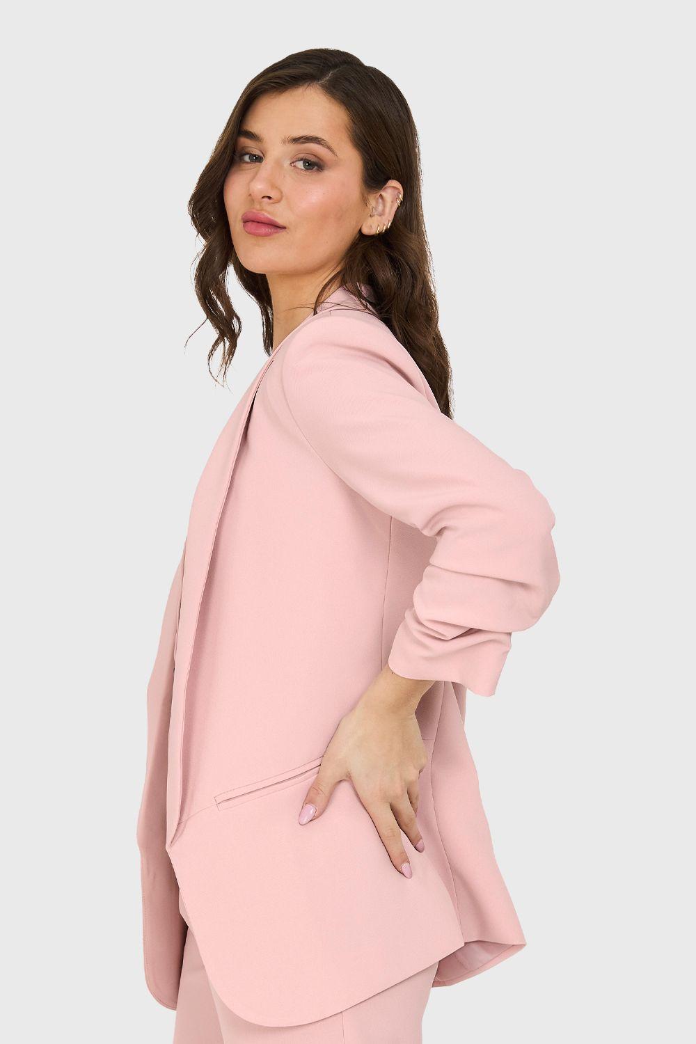 Blazer Manga 3/4 Con Pliegues Rosado Nicopoly-6