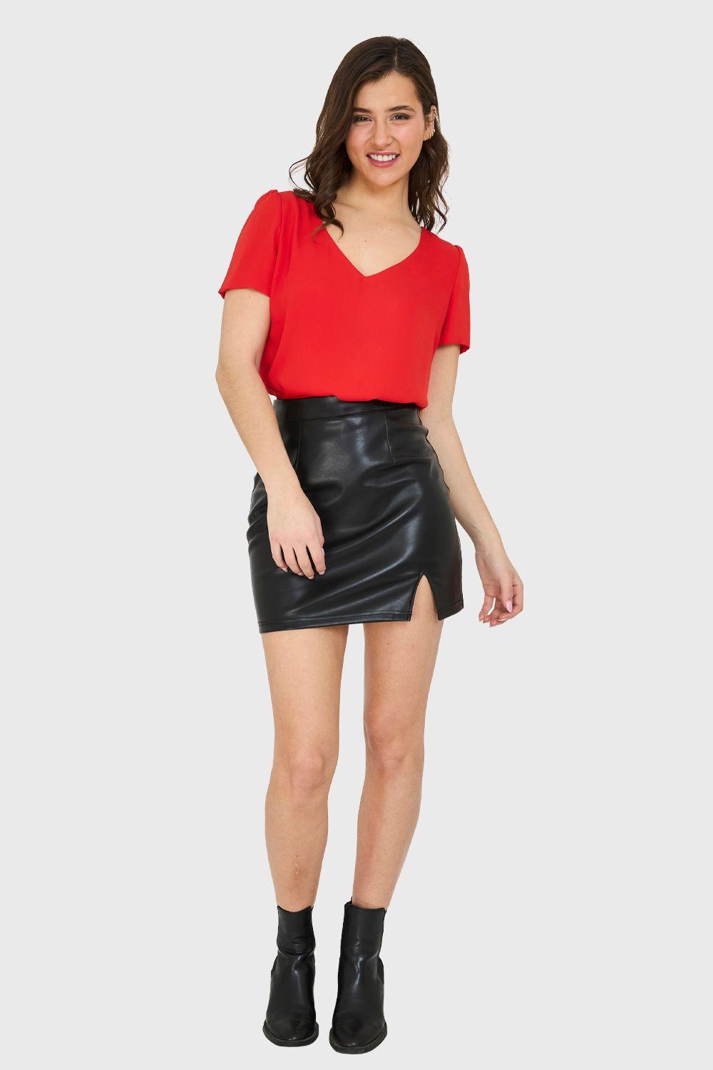Blusa Cuello V Tipo Gasa Rojo Nicopoly-1