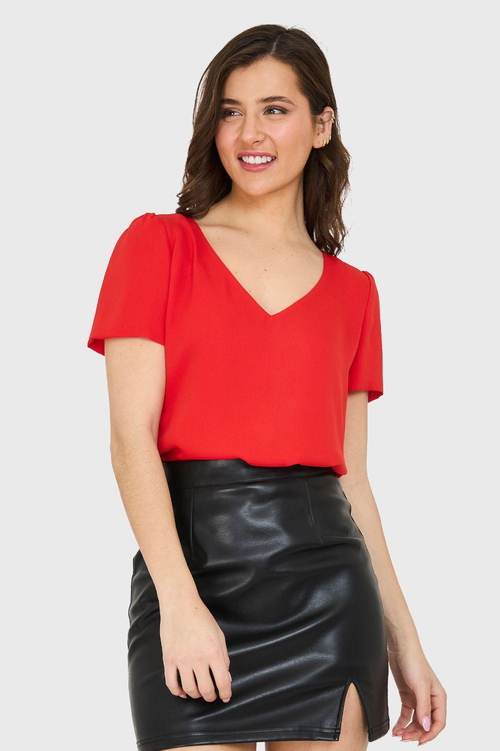 Blusa Cuello V Tipo Gasa Rojo Nicopoly-4