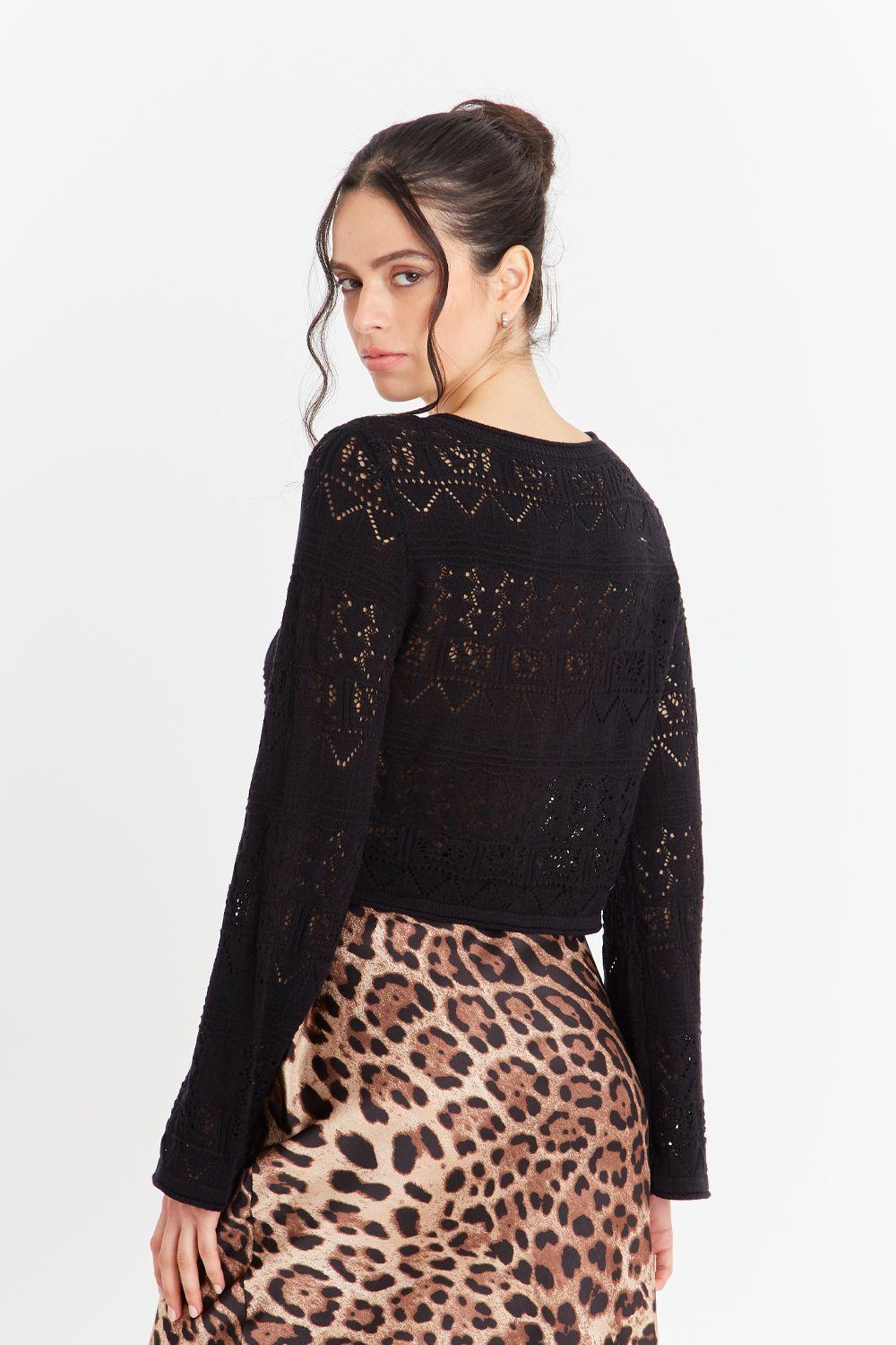 Cárdigan Tipo Crochet Hilo Negro Nicopoly-3