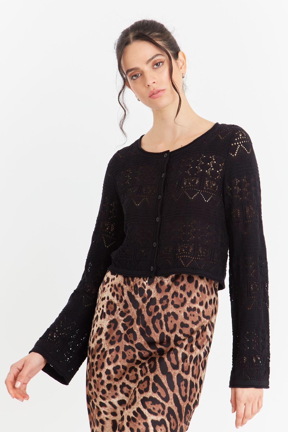 Cárdigan Tipo Crochet Hilo Negro Nicopoly-4