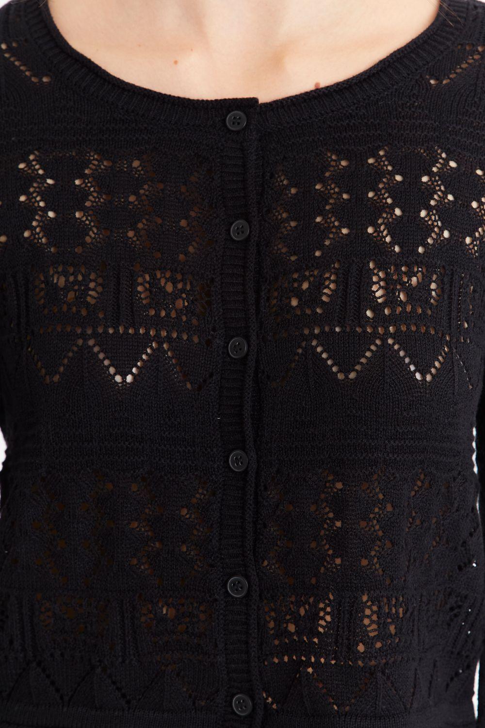Cárdigan Tipo Crochet Hilo Negro Nicopoly-5