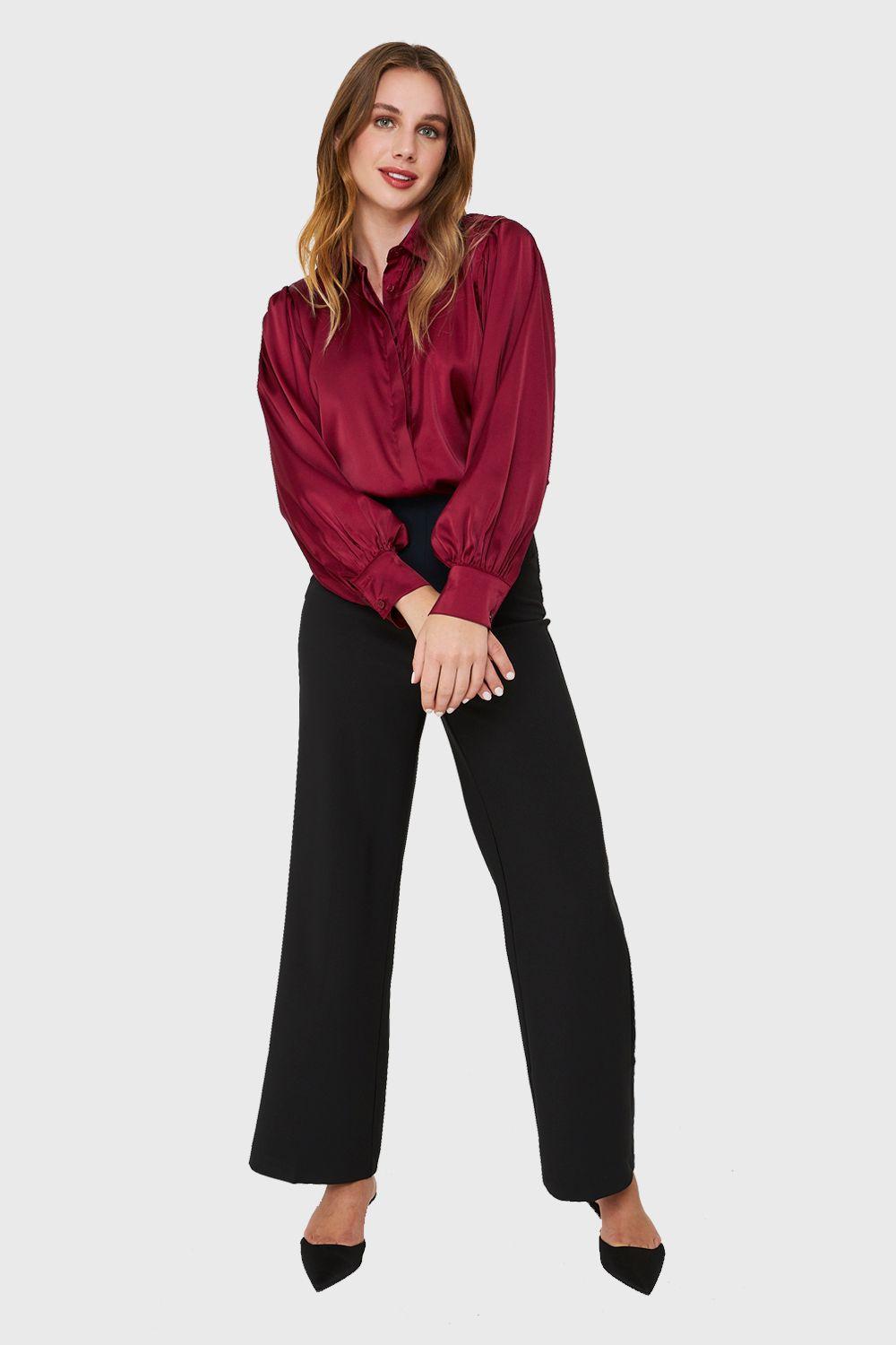 Blusa Tipo Satín Botonera Invisible Burdeo Nicopoly-1