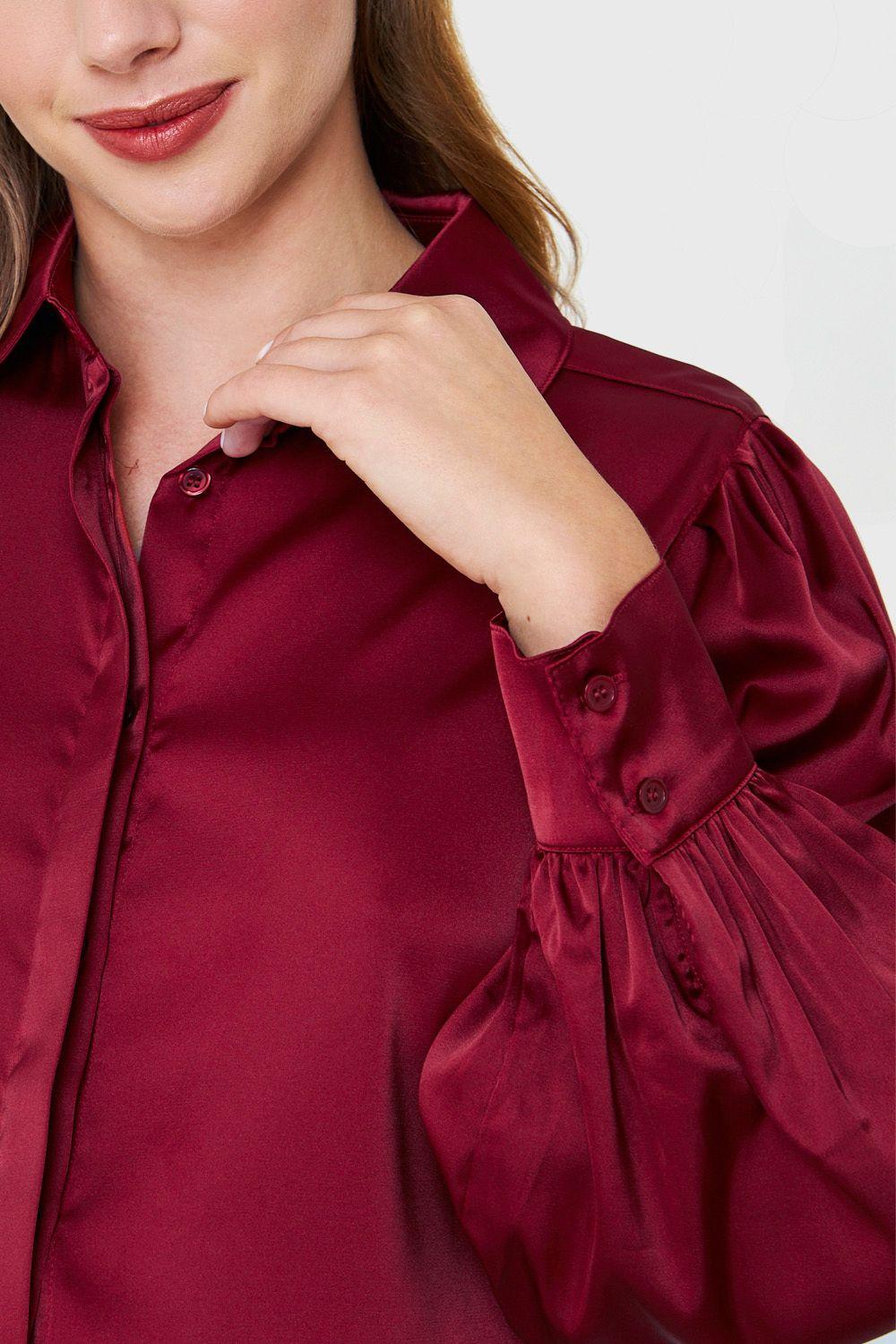 Blusa Tipo Satín Botonera Invisible Burdeo Nicopoly-5