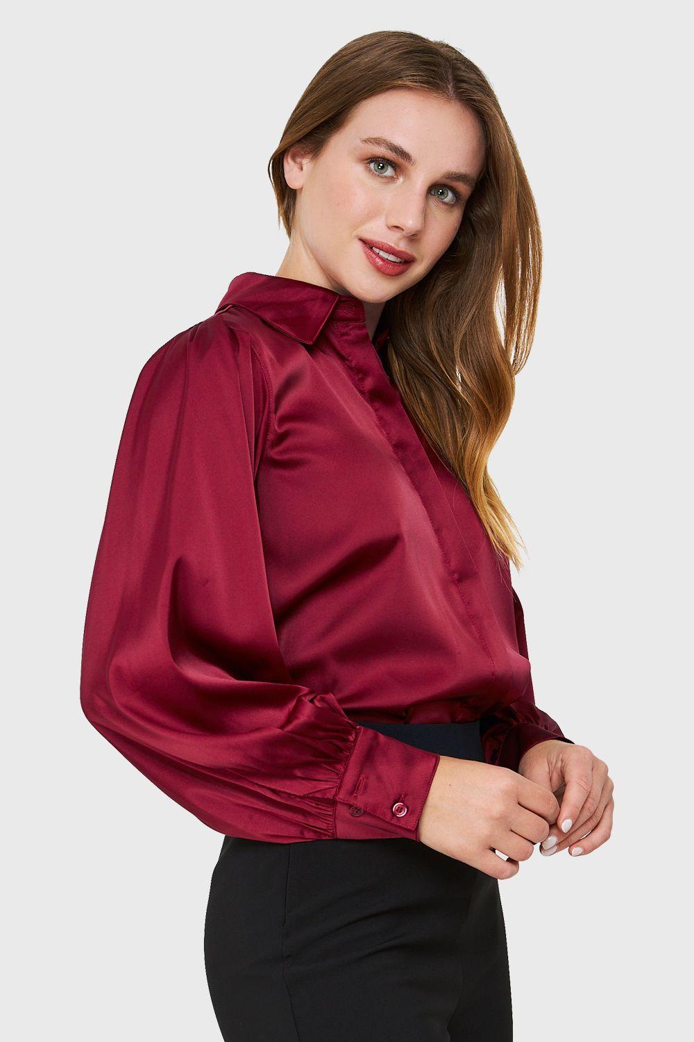Blusa Tipo Satín Botonera Invisible Burdeo Nicopoly-2