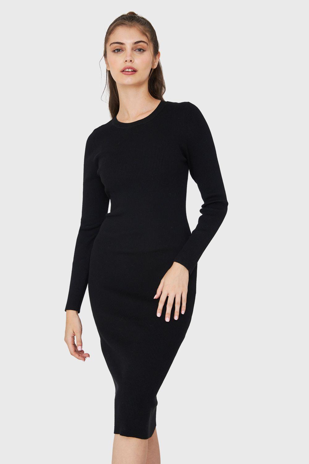 Vestido Acanalado Manga Larga Negro Nicopoly-4