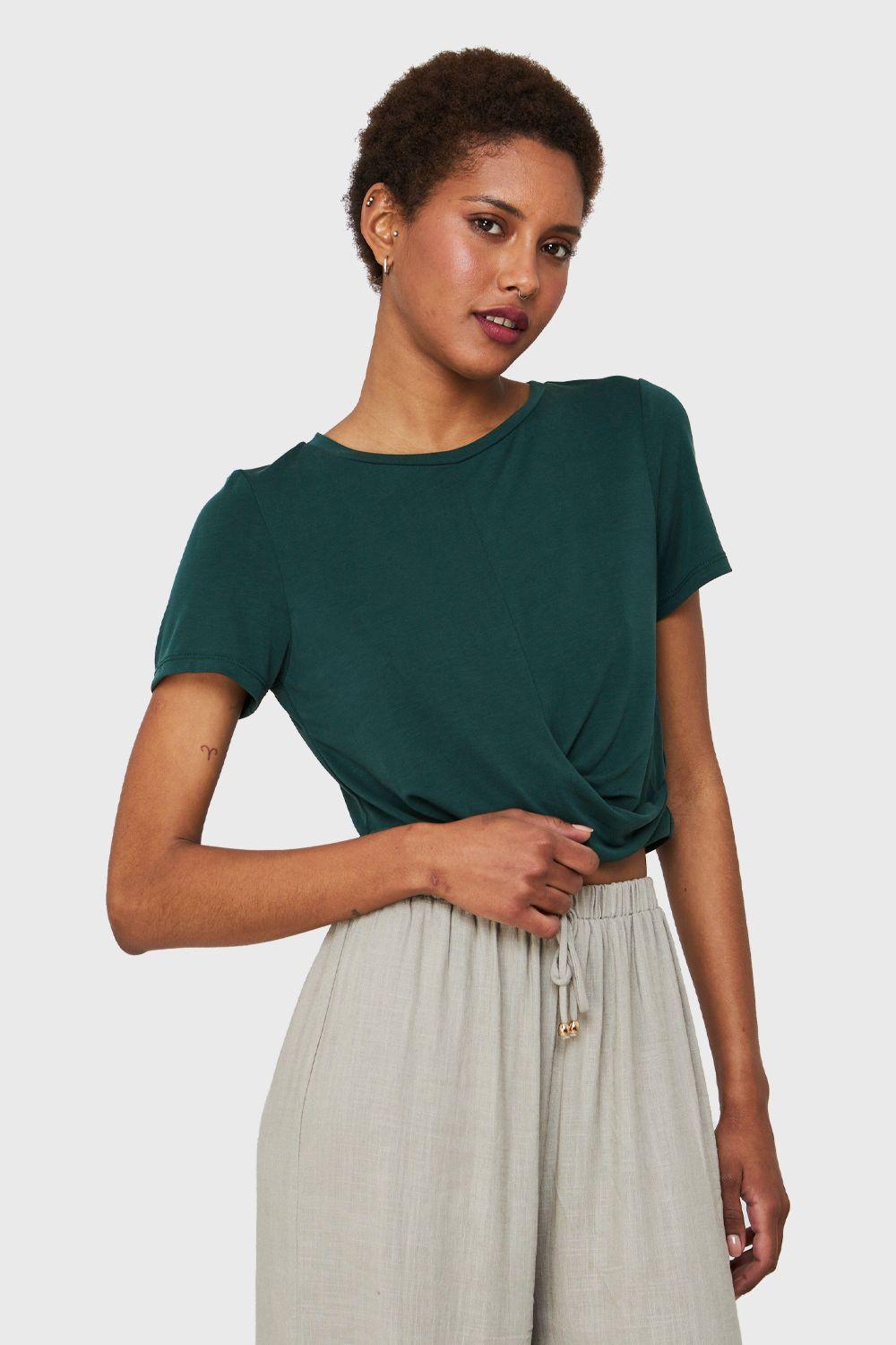 Polera Crop Nudo Verde Petróleo Nicopoly-4