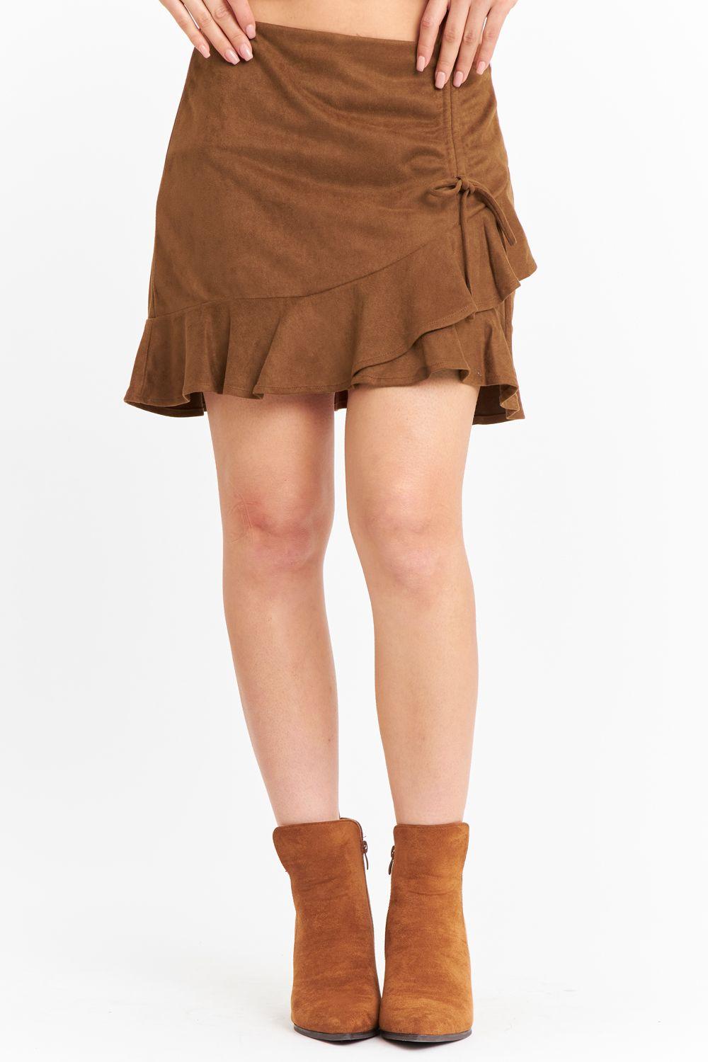 Falda Short Tipo Gamuza Café Nicopoly-0