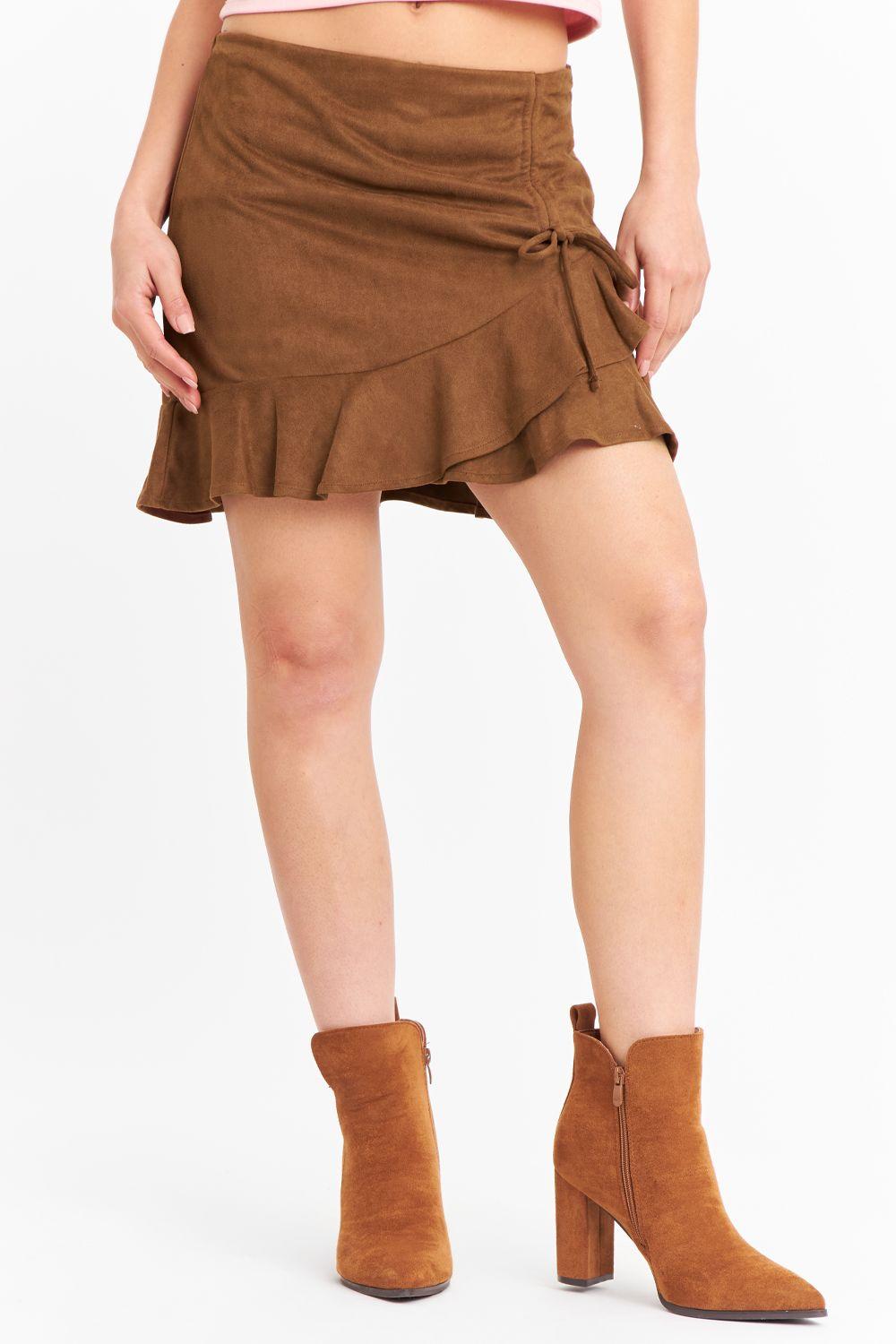 Falda Short Tipo Gamuza Café Nicopoly-4