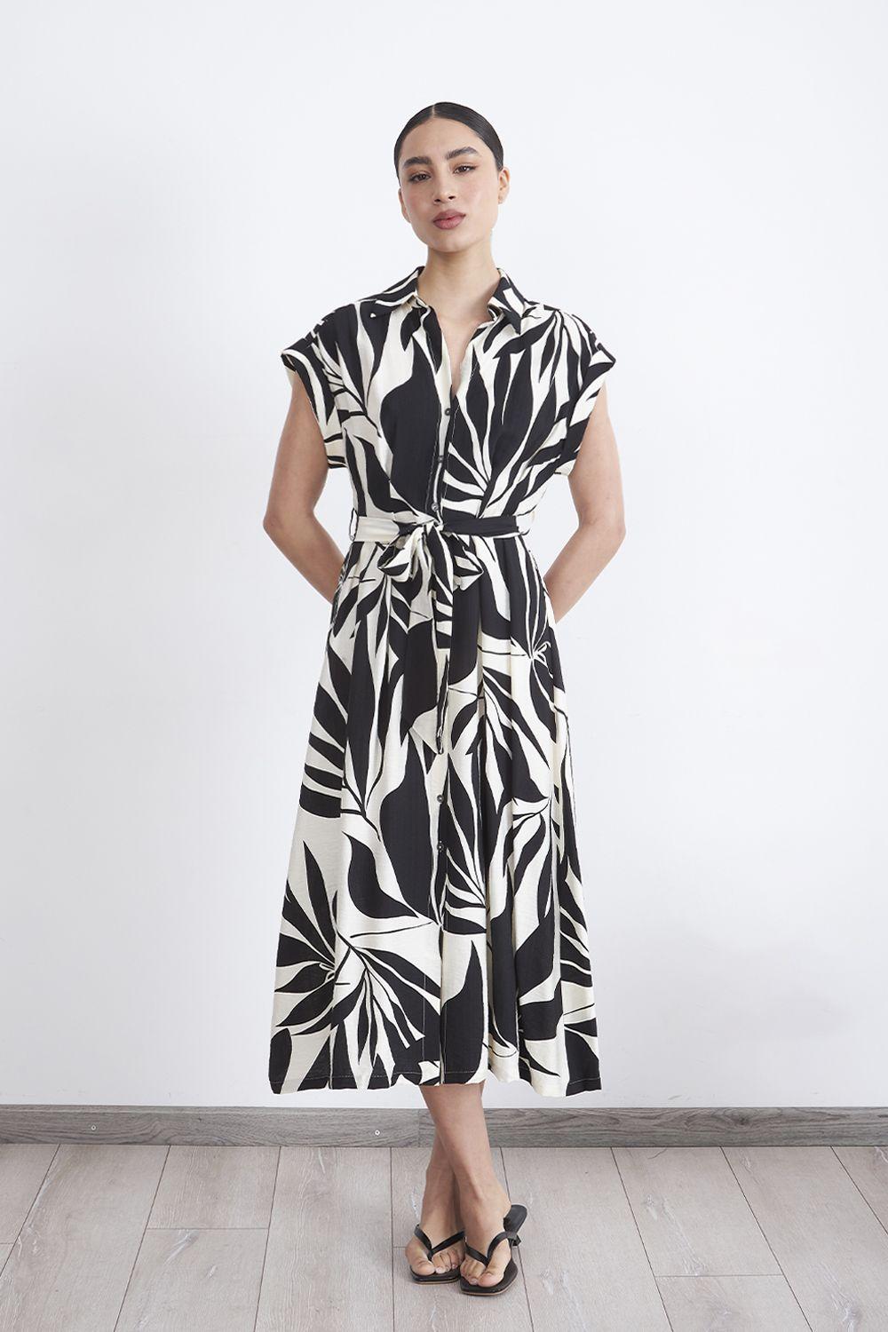 Vestido Cuello Camisero Cinturón Negro Nicopoly-0