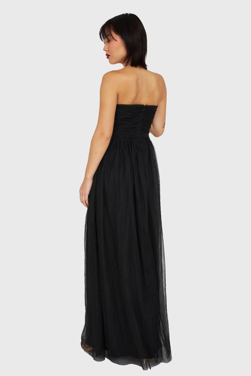 Vestido Strapless y Escote V Negro Nicopoly-3