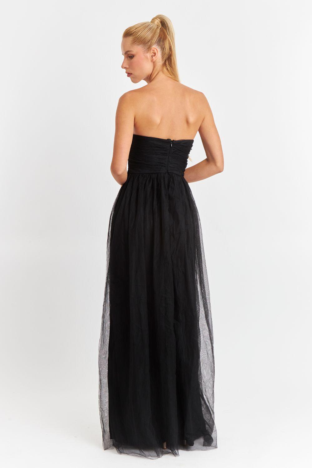 Vestido Strapless y Escote V Negro Nicopoly-3