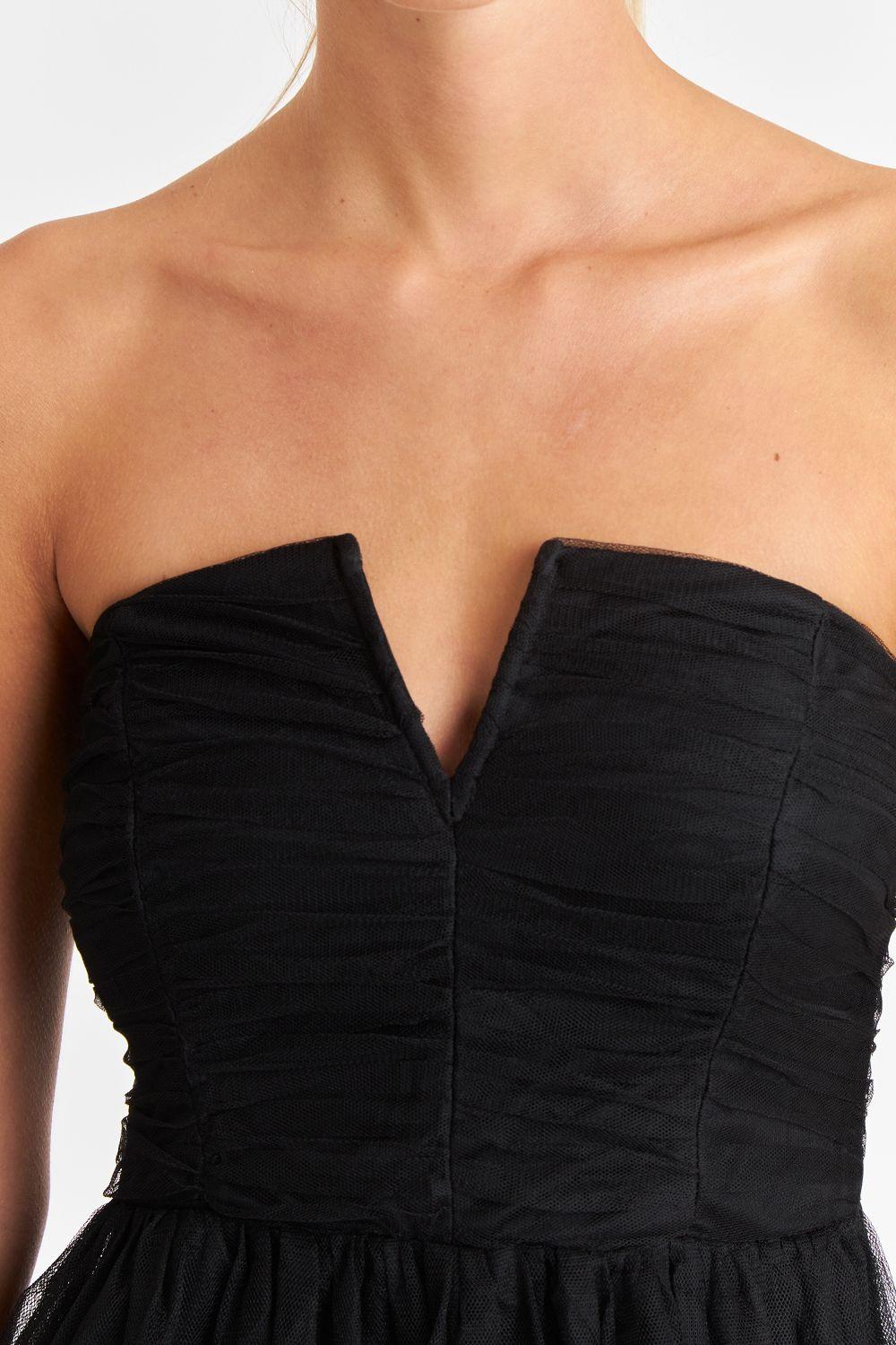 Vestido Strapless y Escote V Negro Nicopoly-5