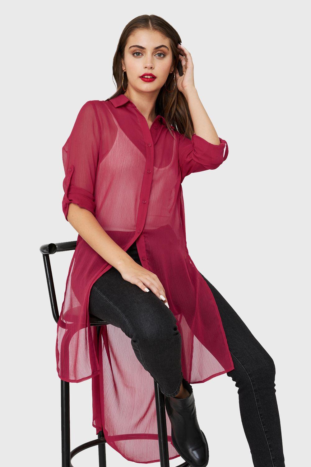 Blusa Larga Transparente Rojo Nicopoly-0