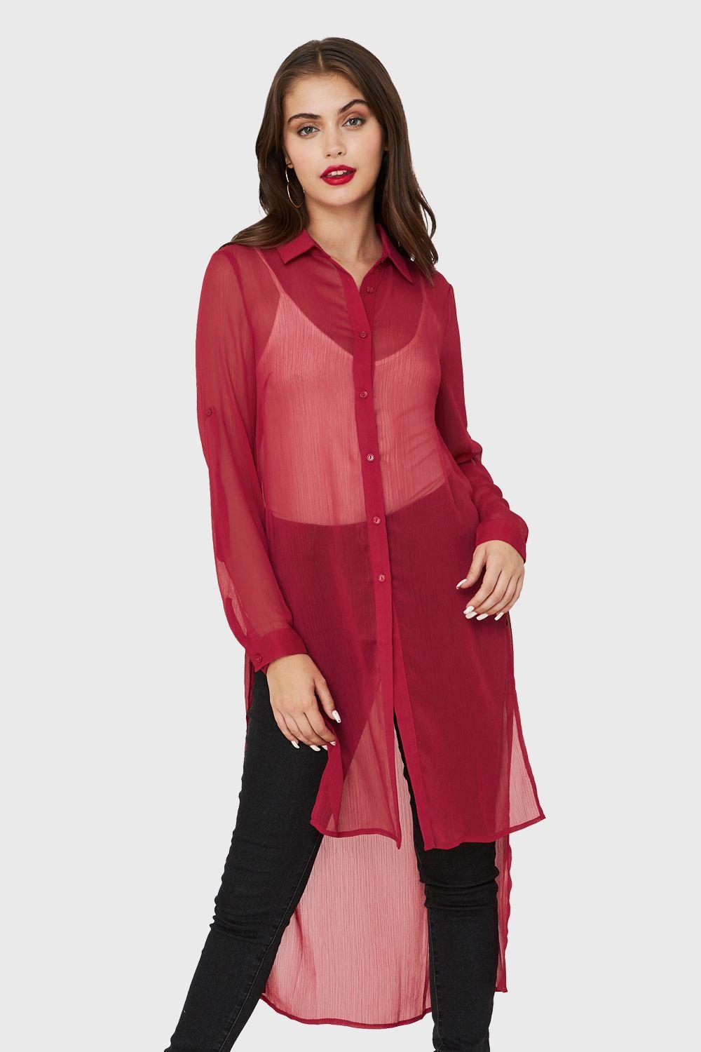 Blusa Larga Transparente Rojo Nicopoly-4